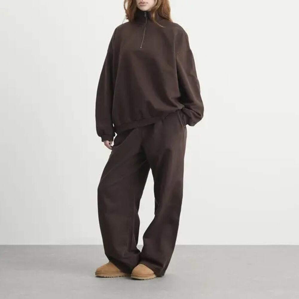 SKIMS Boyfriend Slouchy Quarter Zip Oversized Sweater Large Color Espresso - Picture 3 of 9